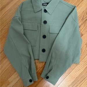 Zara Olive Green Cropped Jacket